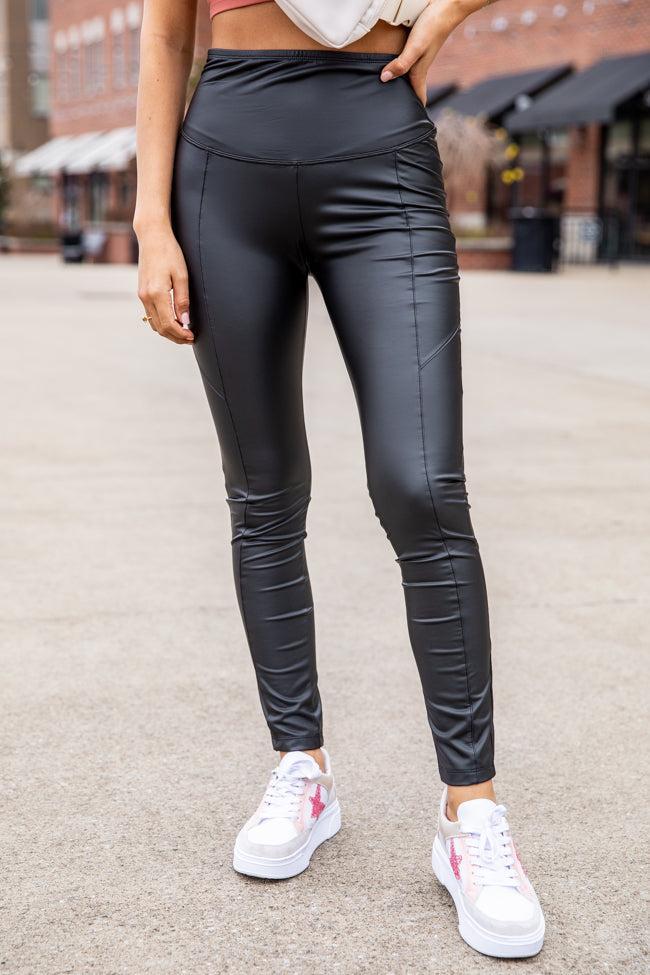 Kind Gesture Black Front Seam Faux Leather Leggings Product Image