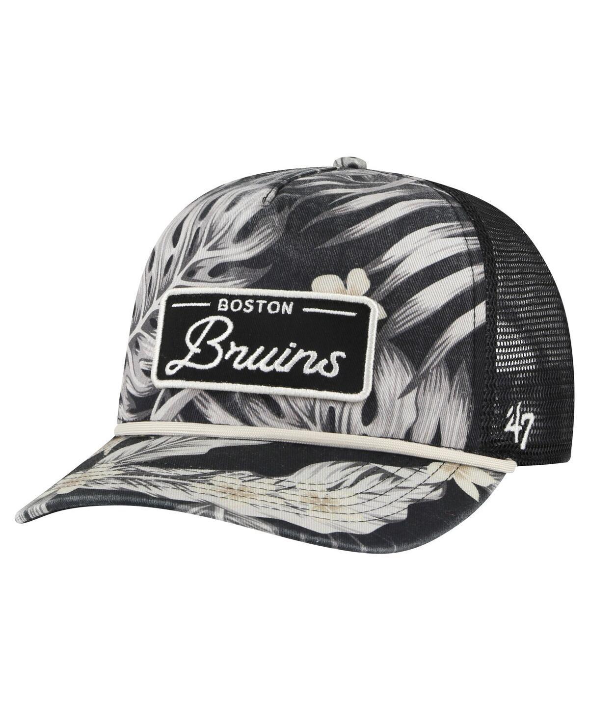 47 Brand Mens Black Boston Bruins Tropicalia Allover Print Trucker Adjustable Hat Product Image