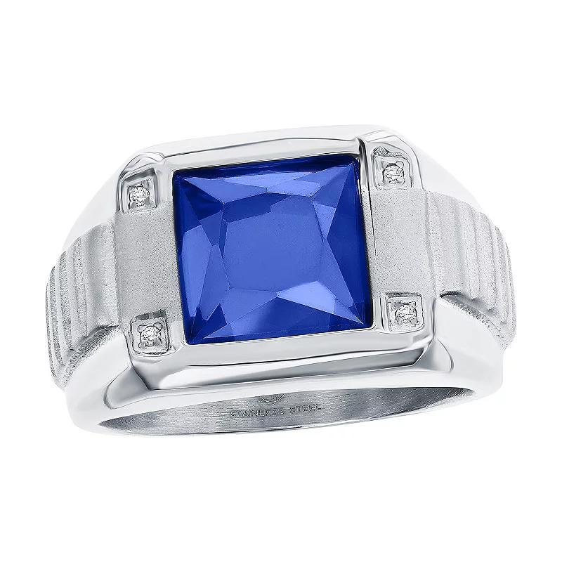 Mens Metallo Steel Genuine Blue Spinel Square Cubic Zirconia Ring Stainless Product Image