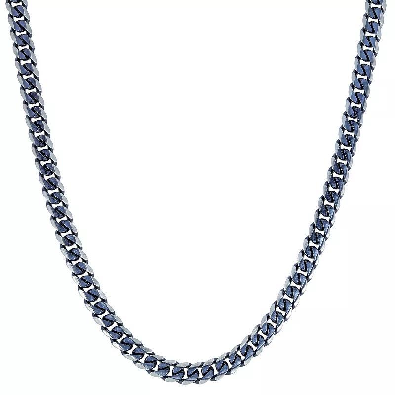 Mens LYNX Stainless Steel Curb Chain Necklace Blue Tone Product Image