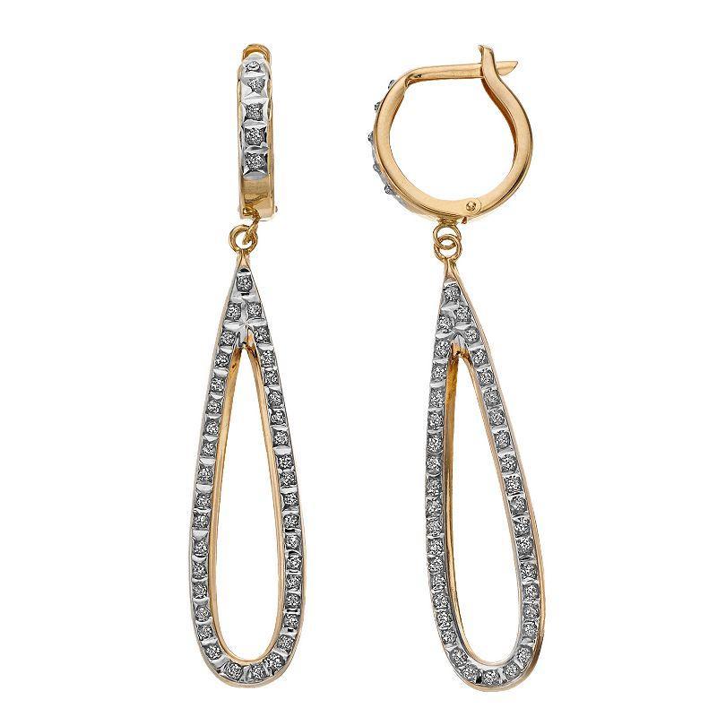 Diamond Fascination 14K Gold Diamond Accent Huggie Hoop Teardrop Earrings, Womens Product Image