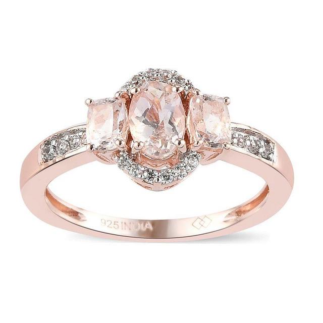 14k Rose Gold Plated Morganite & White Zircon Accent 3-Stone Ring, Womens Pink Tone Product Image