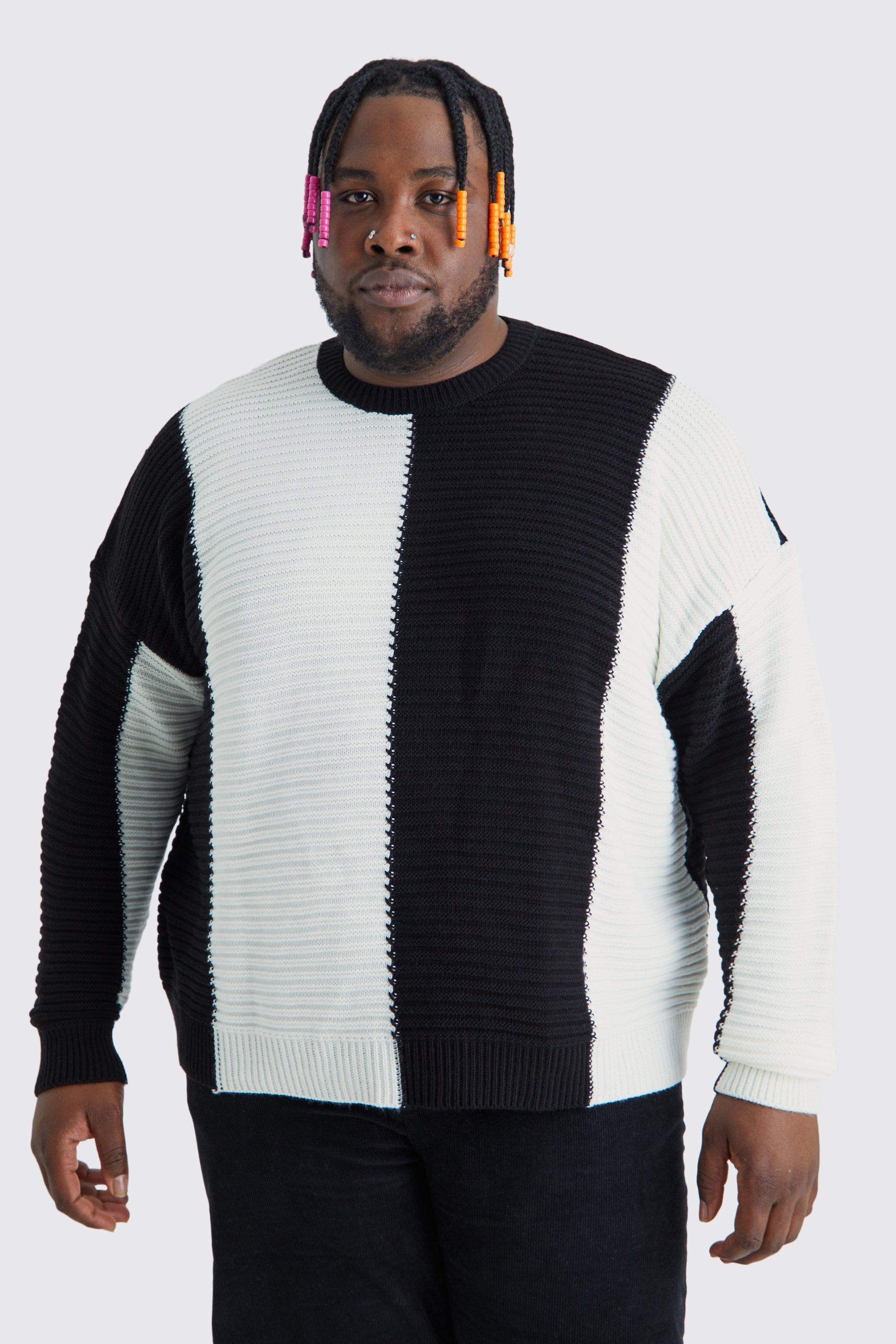 Plus Oversized Pleated Colour Block Sweater | boohooMAN USA Product Image