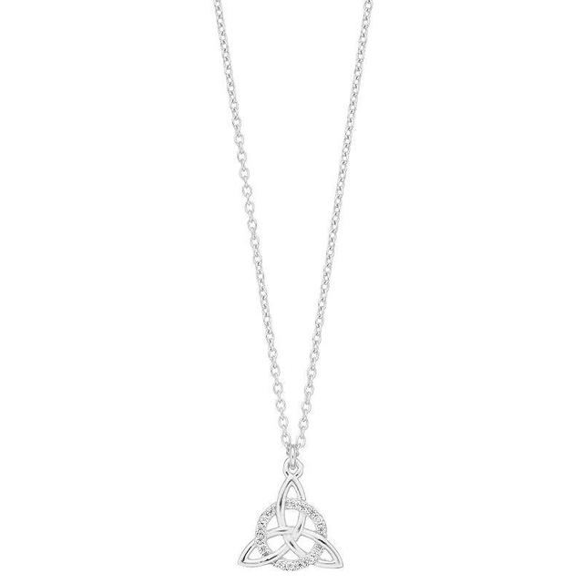 Sterling Silver Cubic Zirconia Celtic Knot Pendant Necklace, Womens White Product Image