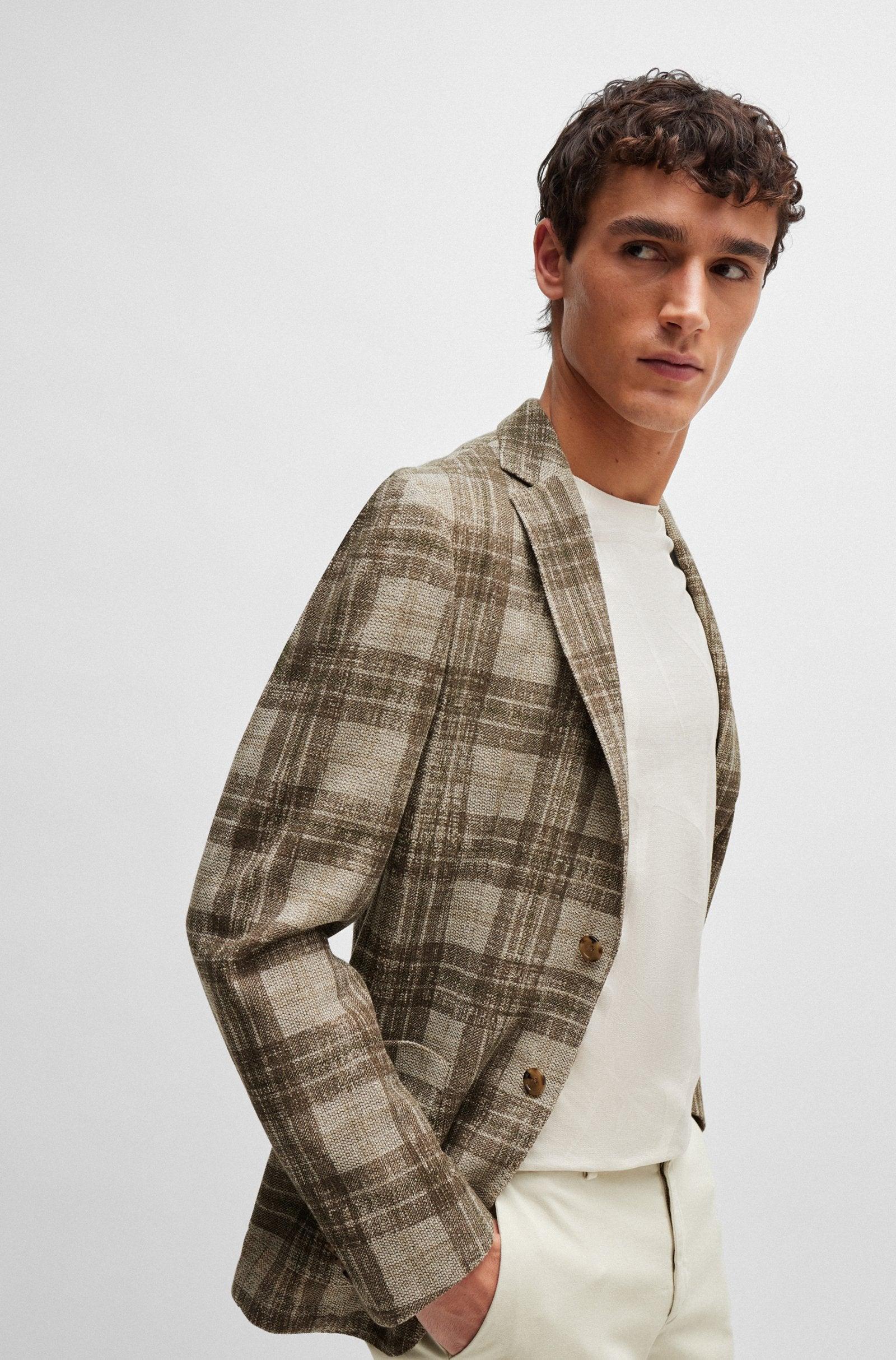 Boss Slim-Fit Jacket in Checked Stretch Jersey Product Image