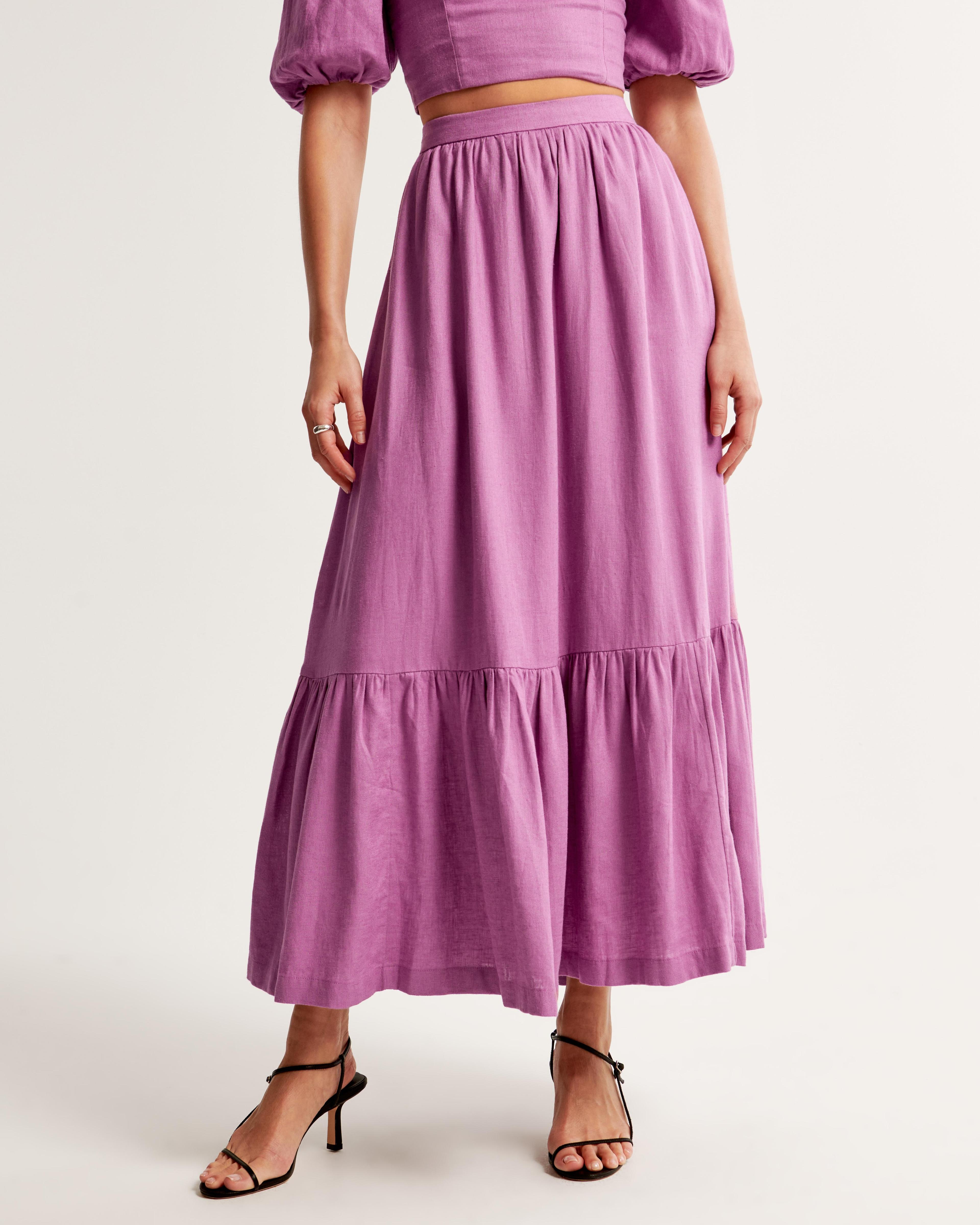 Linen-Blend Tiered Midi Skirt Product Image