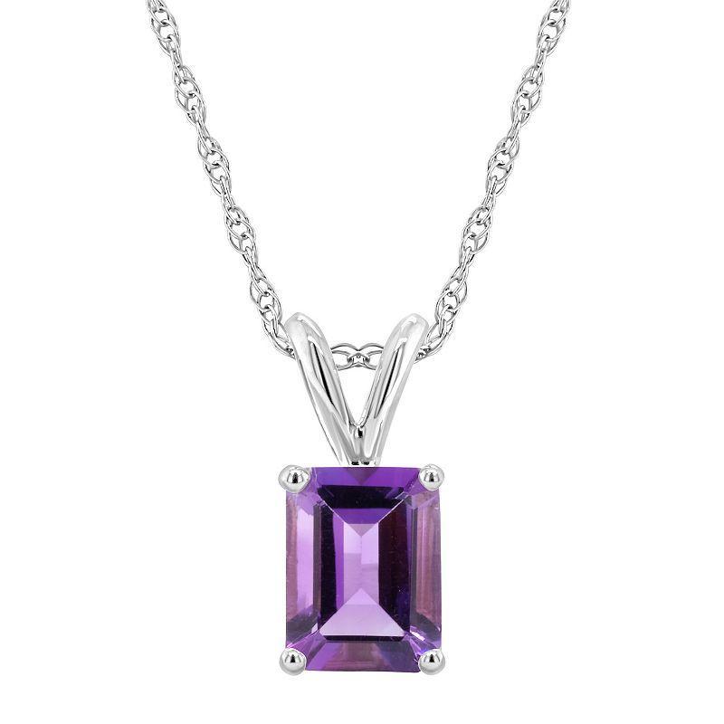 Celebration Gems 14k Gold Emerald Cut Amethyst Pendant Necklace, Womens 14k Whgold Product Image