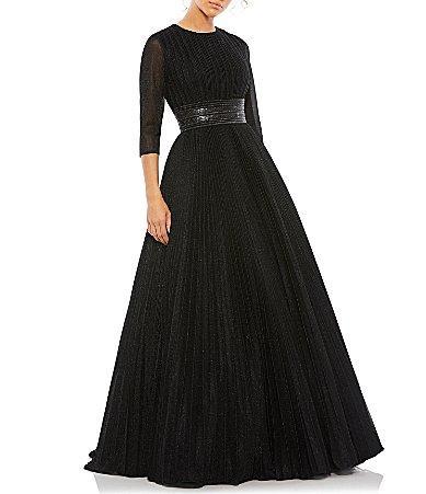 Ieena for Mac Duggal Crew Neck 34 Sleeve Shimmering Ball Gown Product Image