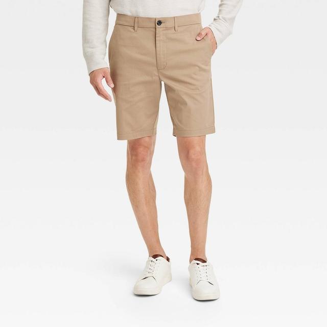 Mens 9 Flat Front Tech Chino Shorts - Goodfellow & Co Tan 42 Product Image