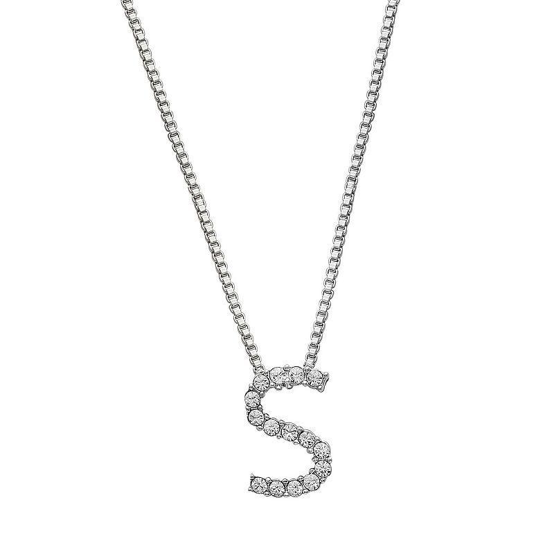 Brilliance Silver Plated Crystal Initial Pendant, Womens White Product Image