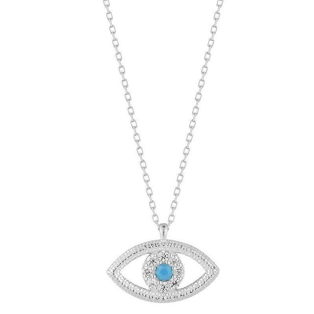 Sunkissed Sterling Sterling Silver Cubic Zirconia & Simulated Turquoise Eye Pendant Necklace, Womens Silver Tone Product Image