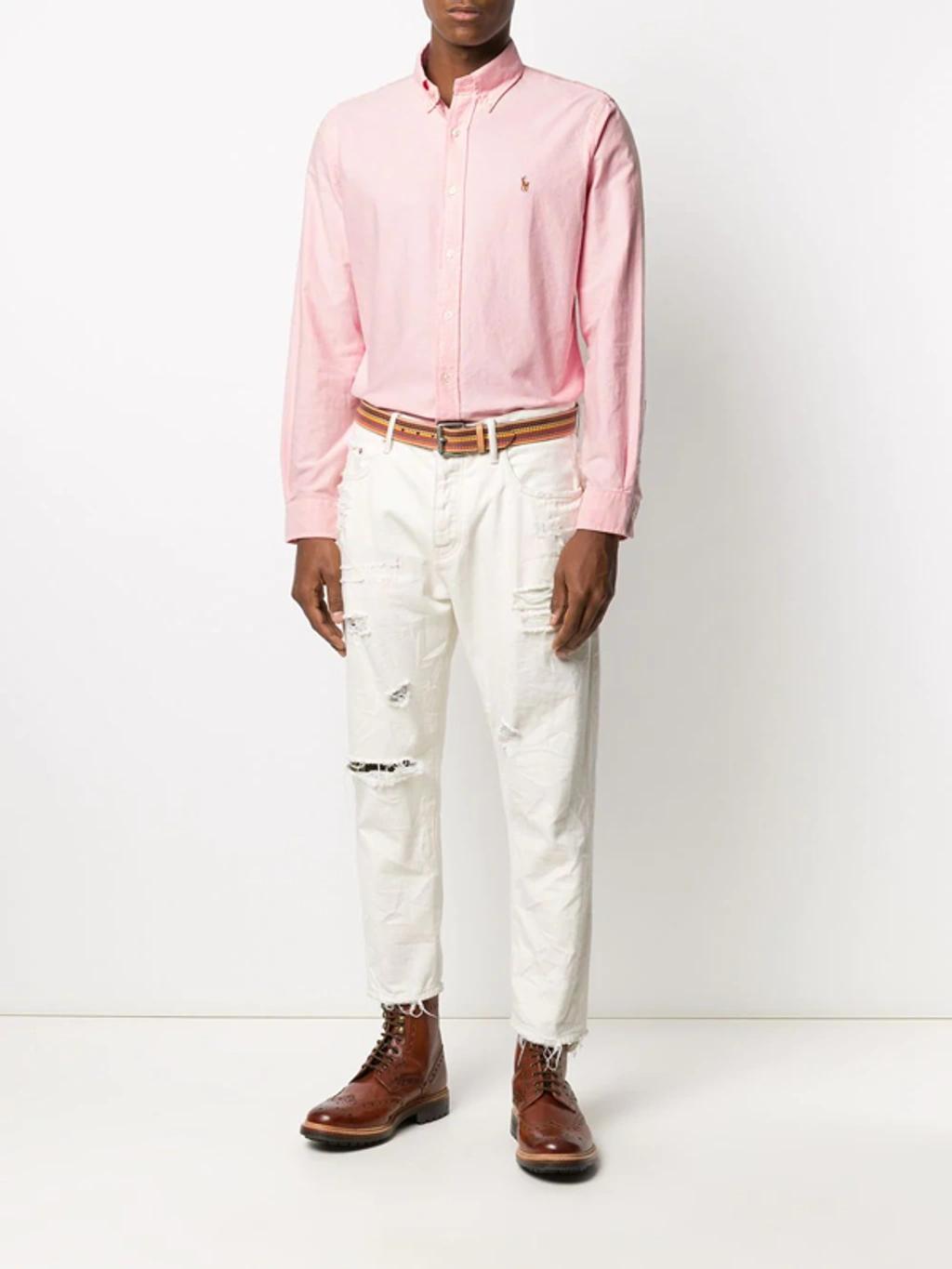 POLO RALPH LAUREN Embroidered-design Long-sleeve Shirt In Carmel Pink Product Image