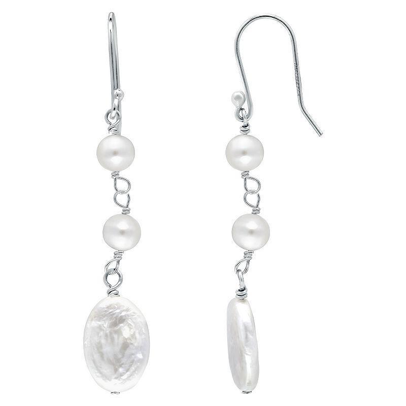 Aleure Precioso Sterling Silver Freshwater Cultured Pearl Trio Drop Earrings, Womens, Silver Tone White Product Image