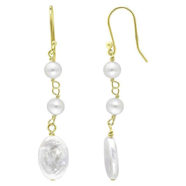 Aleure Precioso Sterling Silver Freshwater Cultured Pearl Trio Drop Earrings, Womens, Gold Tone White Product Image