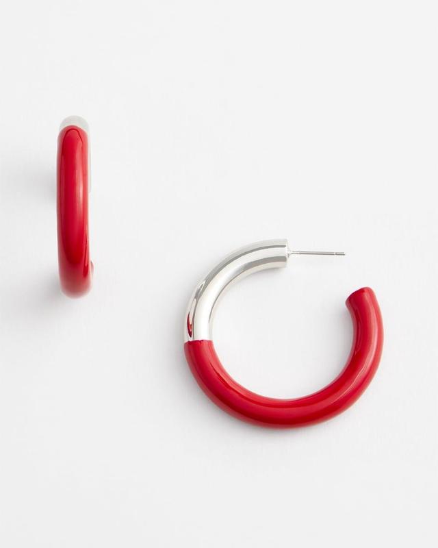 No Droopu2122 Red Coated Enamel Hoop Earrings Product Image