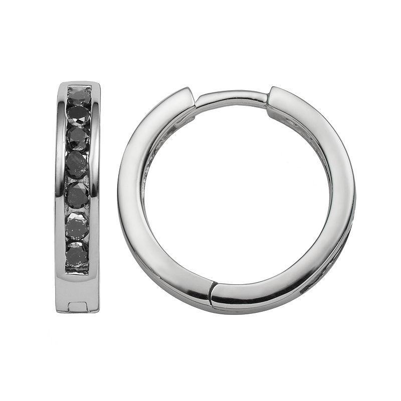 Jewelexcess Sterling Silver 1/2-ct. T.W. Black Diamond Hoop Earrings, Womens Product Image