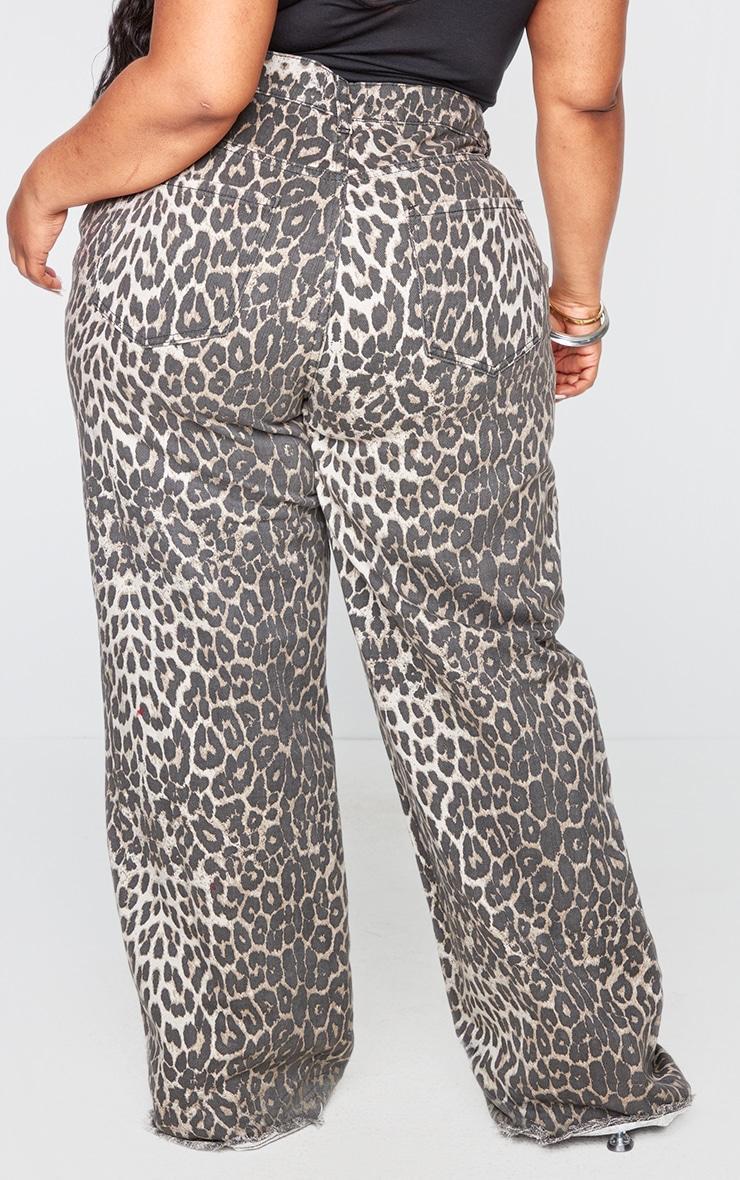 Plus Brown Leopard Print Denim Wide Leg Denim Jean Product Image