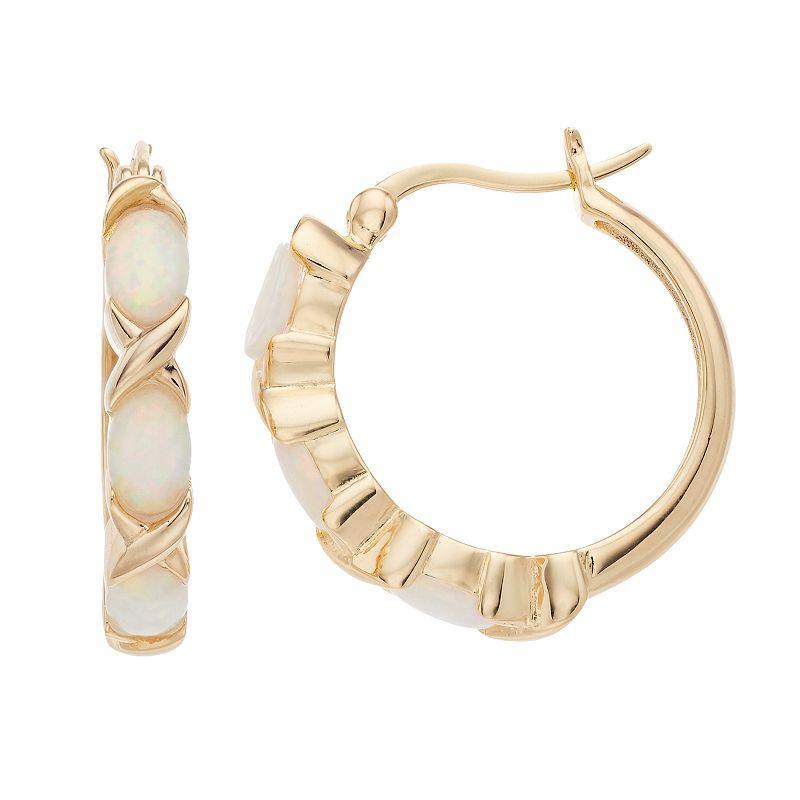 Gemminded 18k Gold Over Silver Lab-Created Opal Hoop Earrings, Womens, Gold Tone Product Image