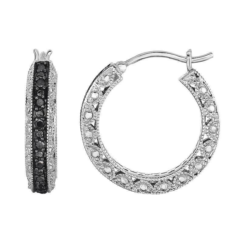 Sterling Silver 1/2 Carat T.W. Black Diamond Hoop Earrings, Womens Product Image