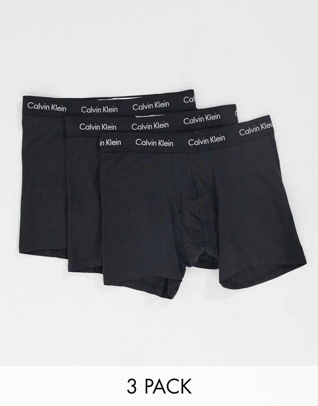 Calvin Klein Cotton Stretch 3-pack boxer briefs with logo waistband in black Product Image