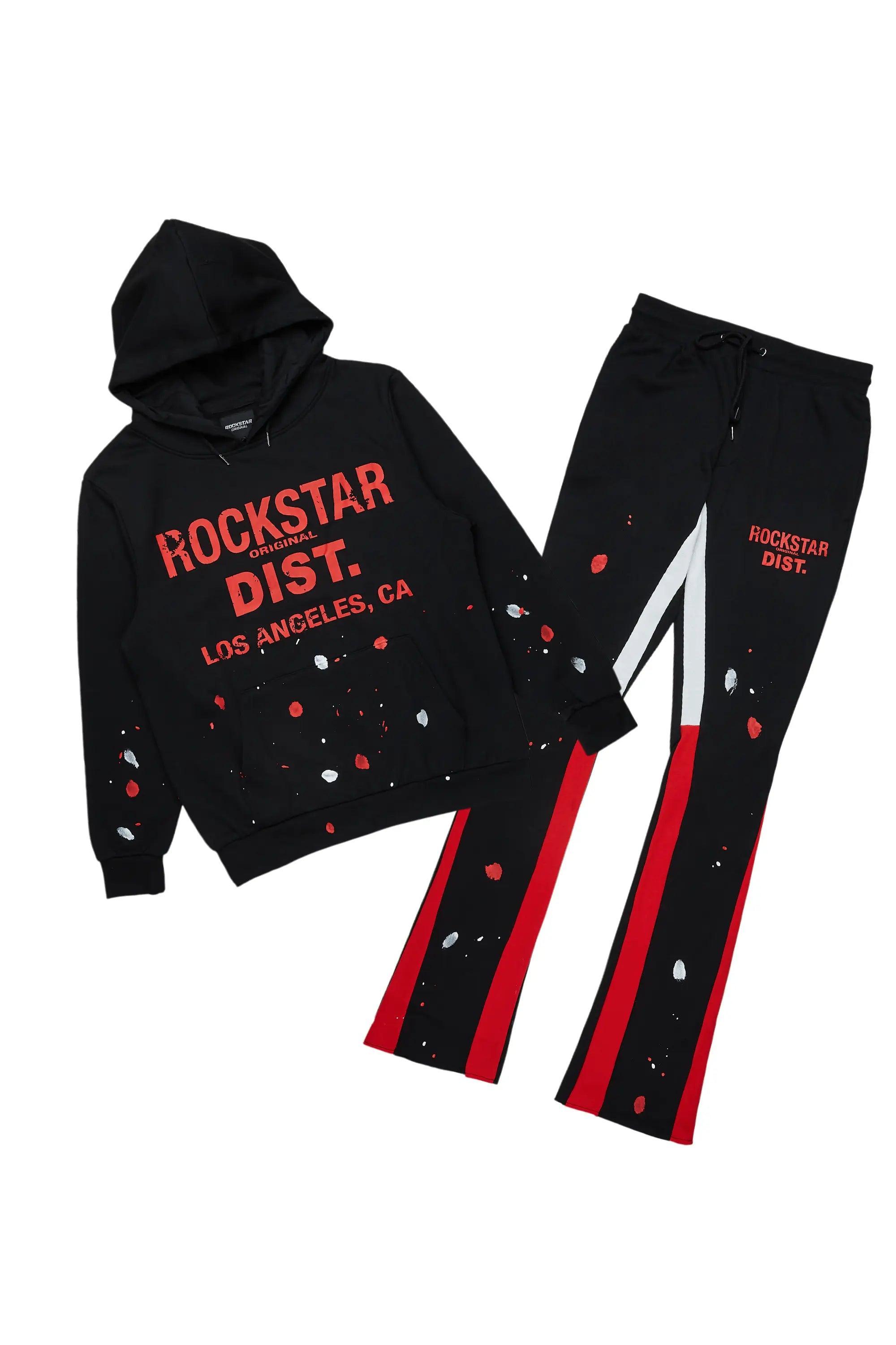 Scottie Black/Red Paint Splatter Hoodie/Stacked Flare Pant Set Male Product Image