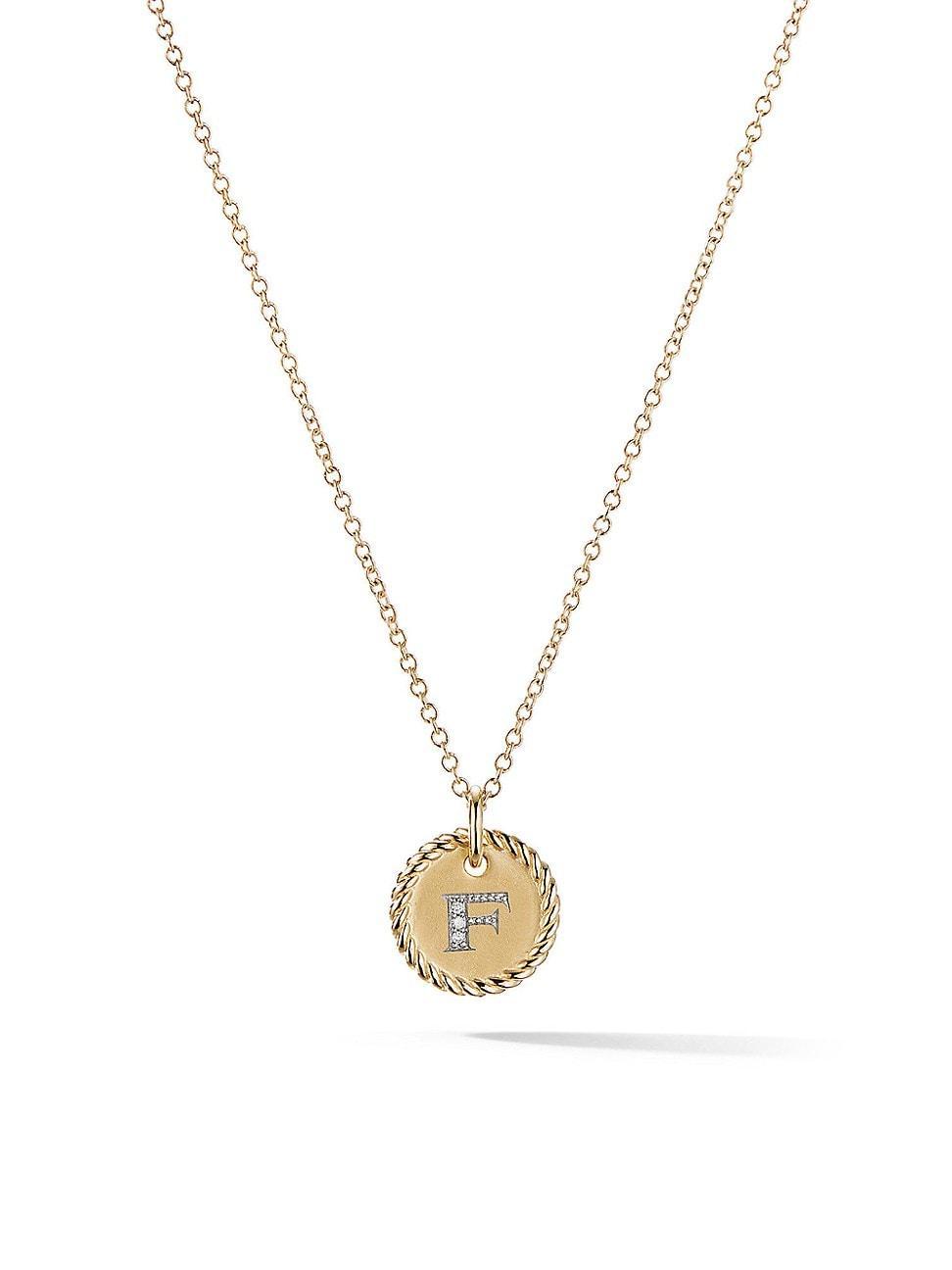 Womens Initial Charm Necklace in 18K Yellow Gold with Pav Diamonds Product Image