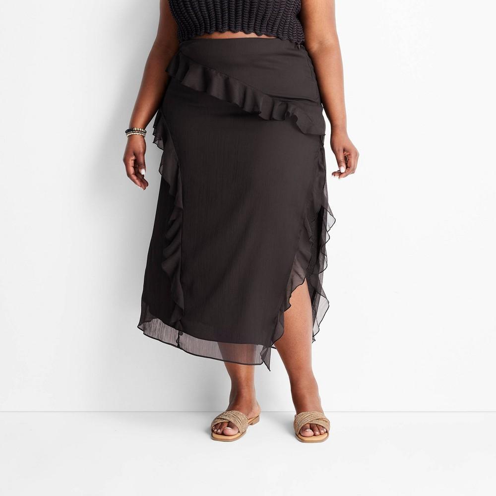 Womens Asymmetrical Ruffle Maxi Skirt - Future Collective with Jenee Naylor Dark Brown 26 Product Image