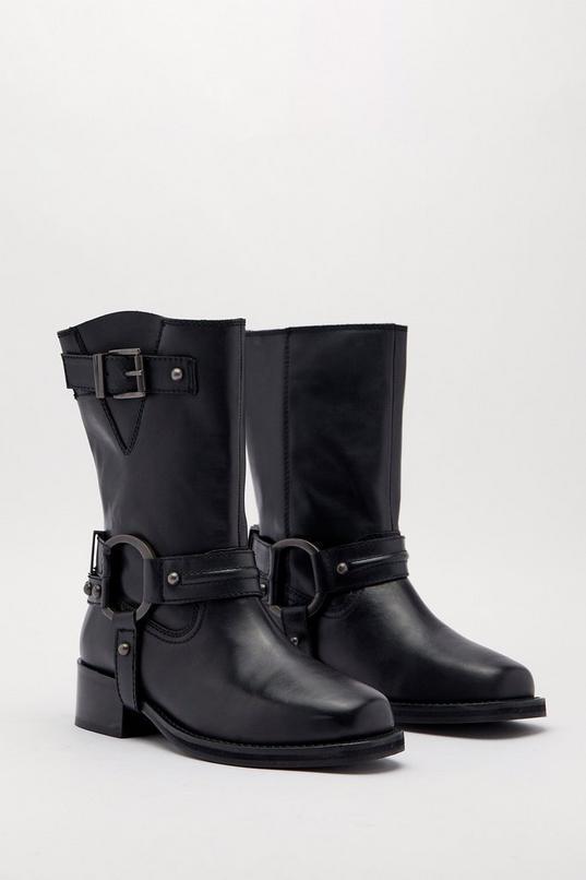 Tarnished Leather Buckle Harness Ankle Boots Product Image