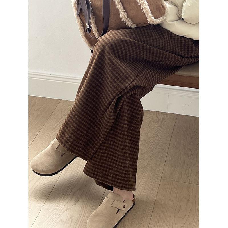 High Waist Plaid Wide Leg Pants Product Image