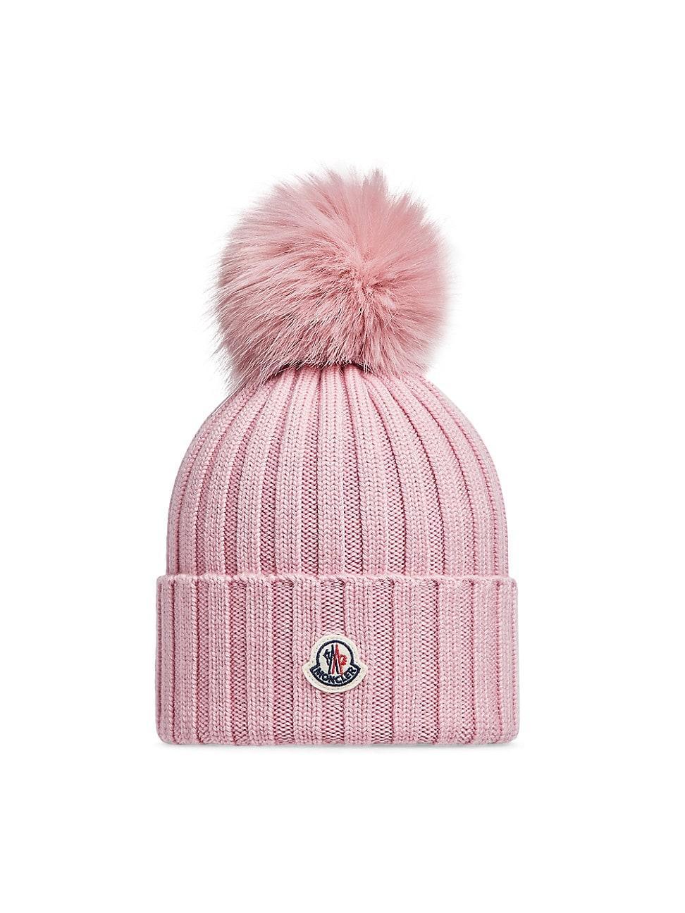 Womens Wool Beanie with Faux Fur Pom-Pom Product Image