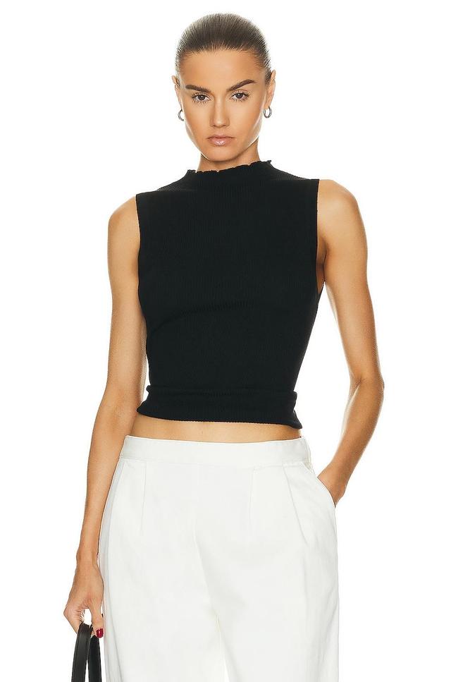 Enza Costa Silk Sweater Knit Sleeveless Mockneck Top Black. (also in ). Product Image