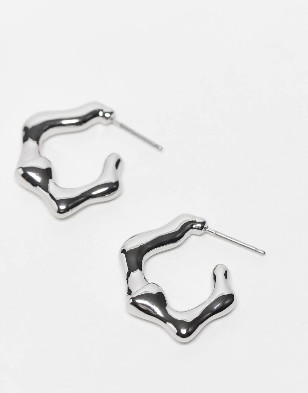 ASOS DESIGN pack of 3 hoop earrings with molten design in silver tone Product Image