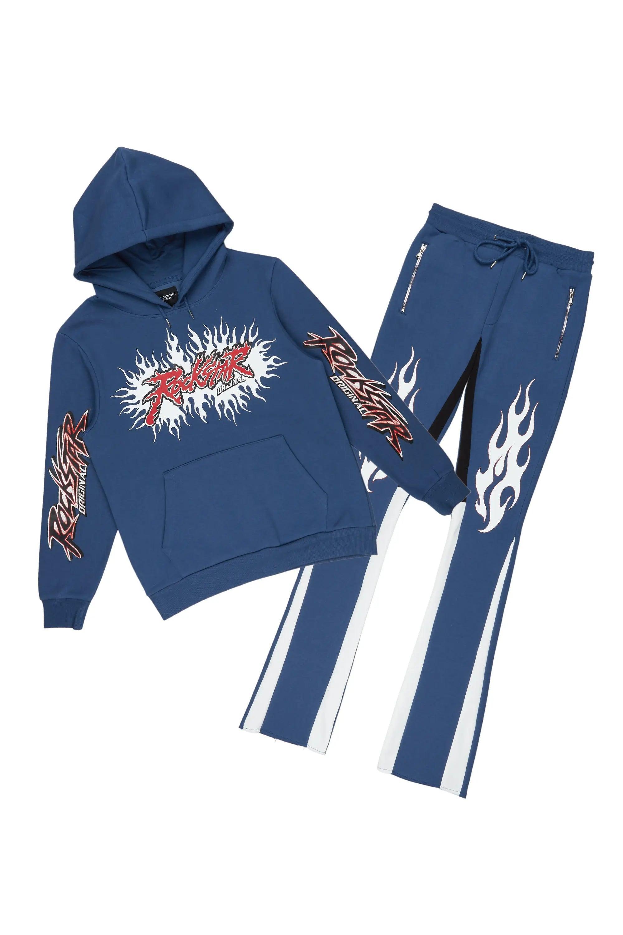 Tidus Navy Hoodie/Stacked Flare Track Pant Set Male Product Image