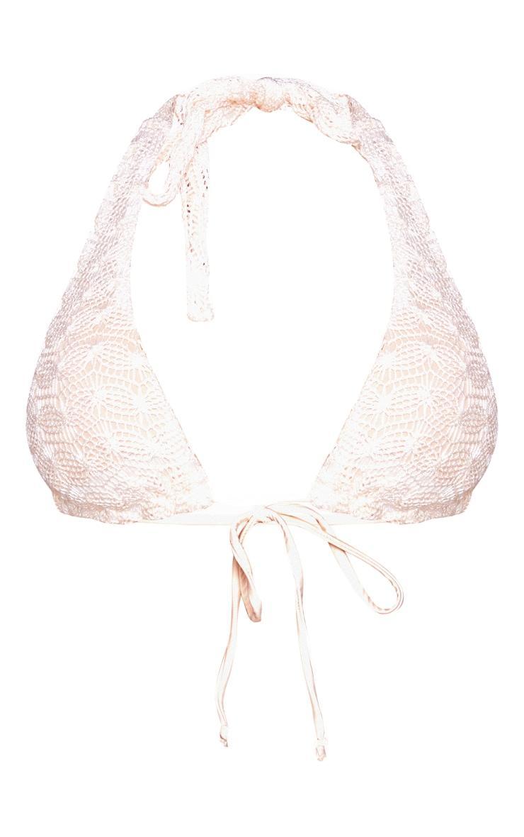 Cream Crochet High Apex Triangle Bikini Top Product Image