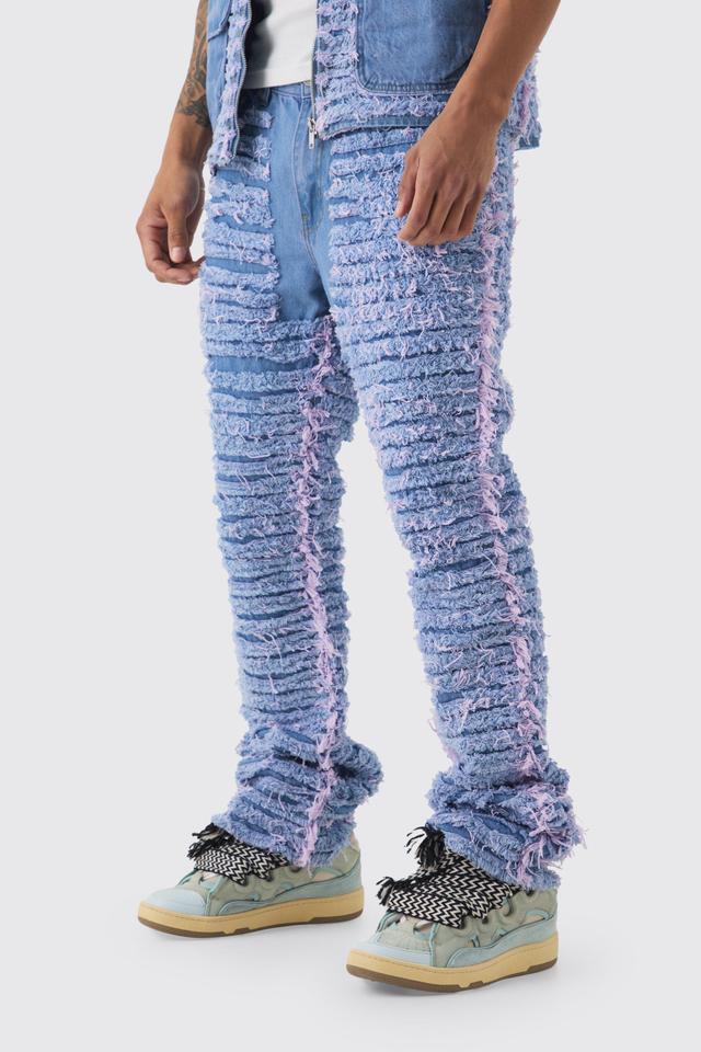 Slim Rigid Flare All Over Distressed Jeans In Lilac | boohooMAN USA Product Image