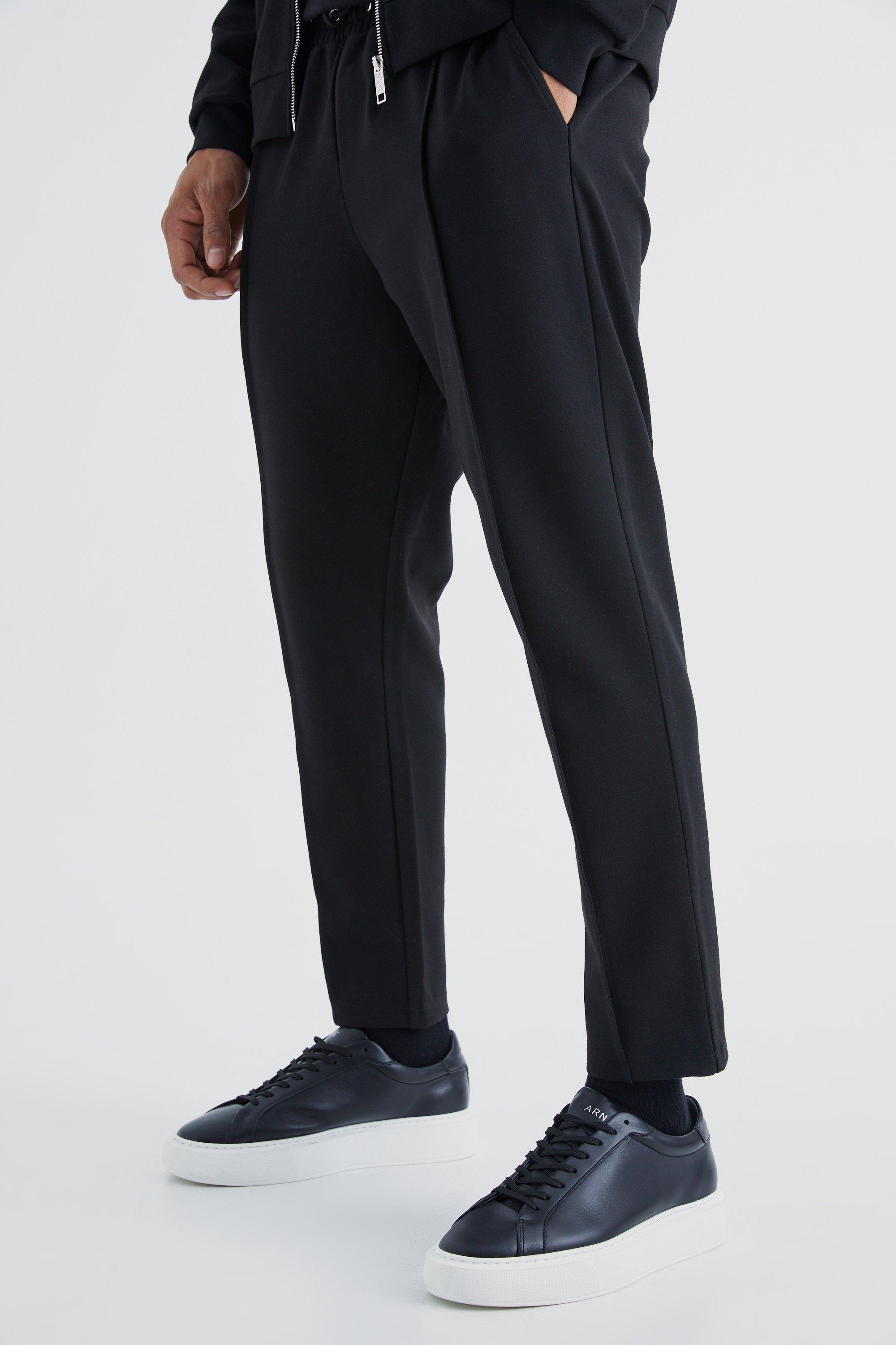 Slim Tapered Elastic Waist Pintuck Crop Sweatpants | boohooMAN USA Product Image