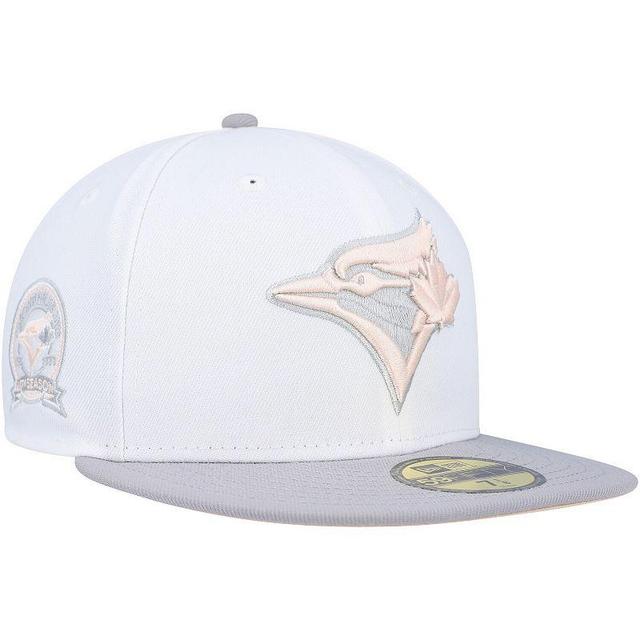 Mens New Era White/Gray Toronto Blue Jays 40th Anniversary Side Patch Peach Undervisor 59FIFTY Fitted Hat Product Image