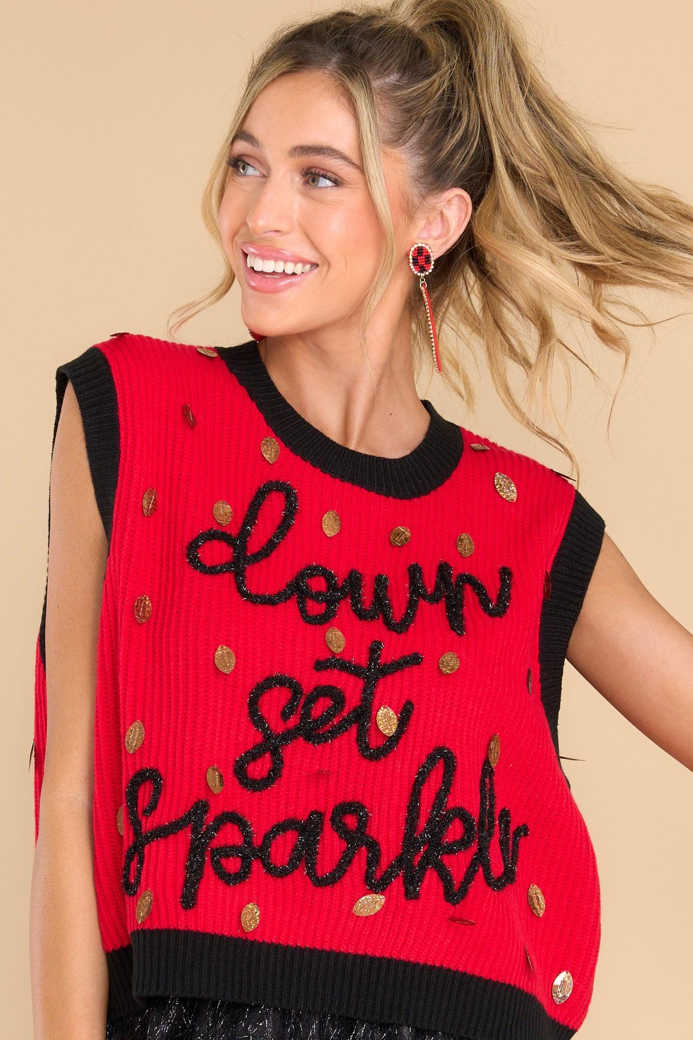 Red & Black Down Set Sparkle Sweater Vest Product Image