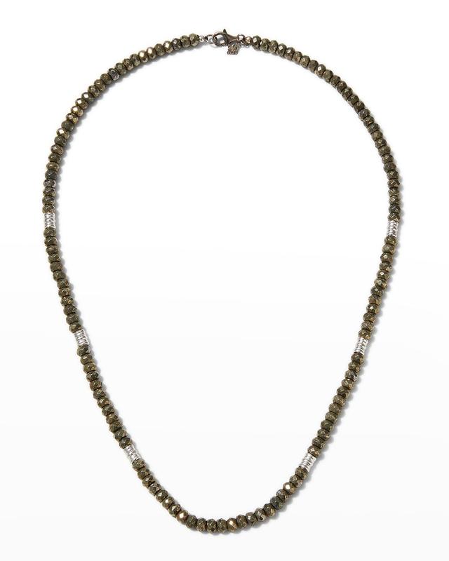 Mens Sterling Silver & Pyrite Gemstone Beaded Necklace Product Image