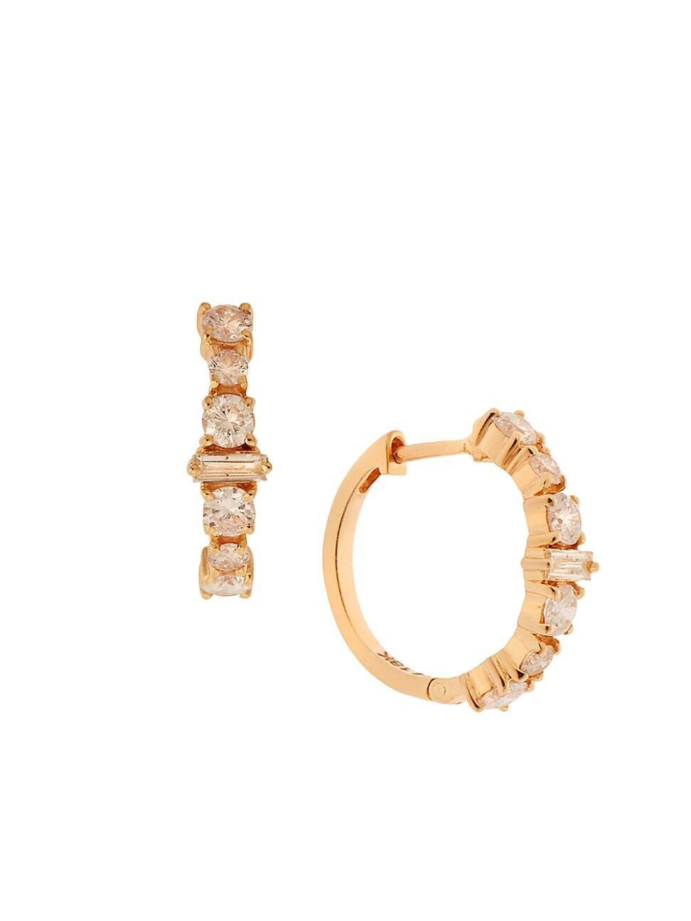 Womens Cascade 18K Yellow Gold & Light Champagne Diamond Hoop Earrings Product Image