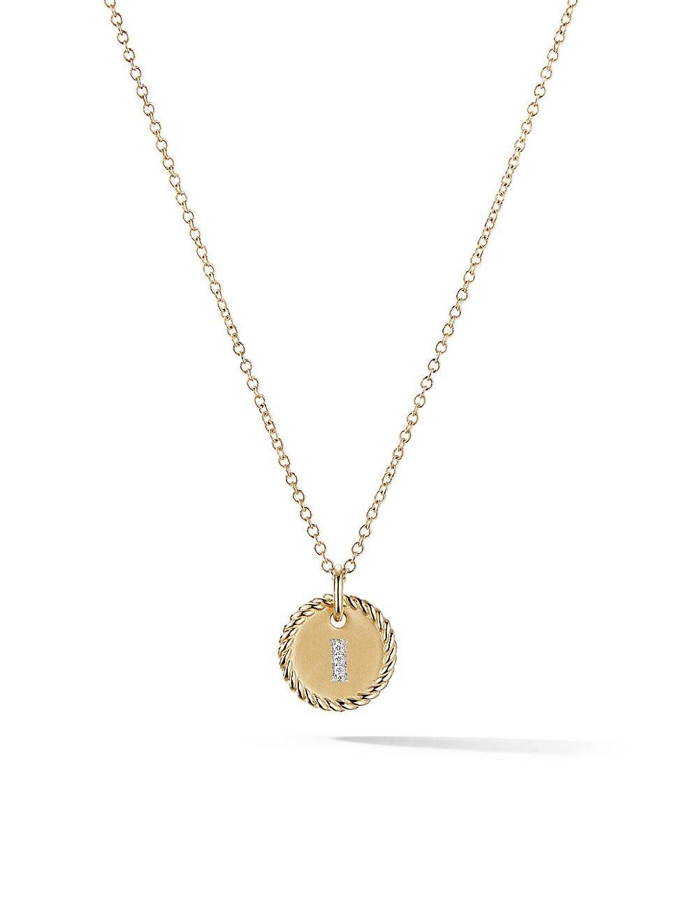 Womens Initial Charm Necklace in 18K Yellow Gold with Pav Diamonds Product Image