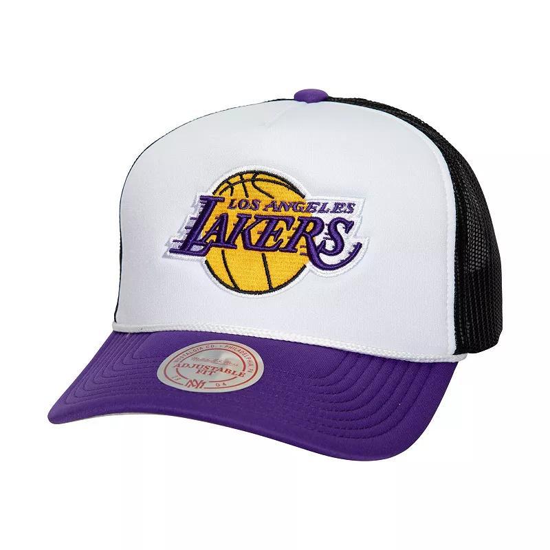 Mens Mitchell & Ness Los Angeles Lakers Hardwood Classics Blocker Foam Front Trucker Snapback Hat Product Image