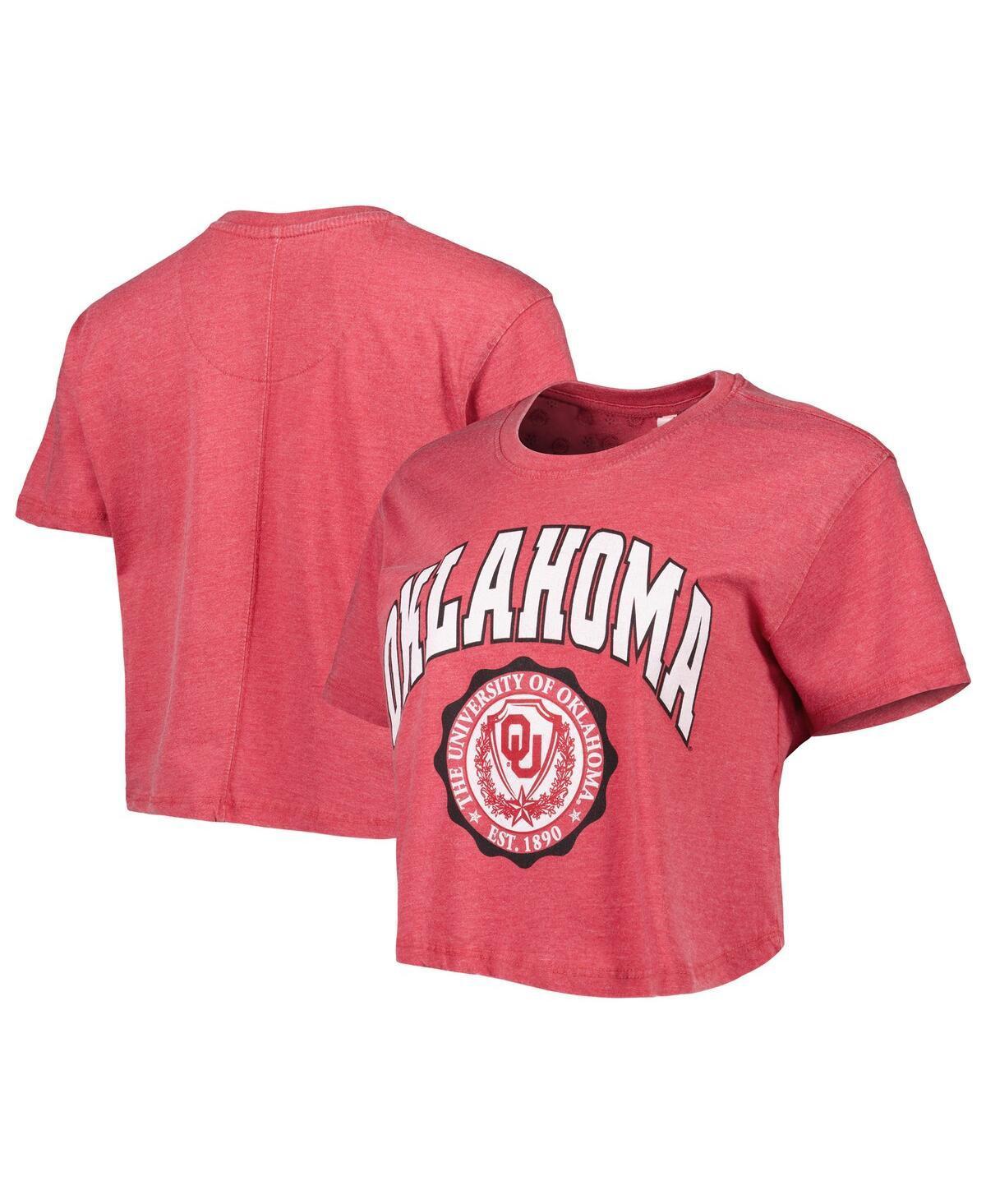 Womens Pressbox Crimson Oklahoma Sooners Edith Vintage-Like Burnout Crop T-shirt Product Image