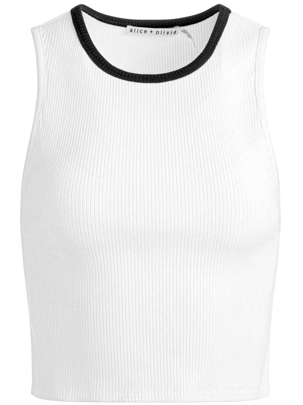 ALICE AND OLIVIA Andre Ribbed Cropped Tank Top In Off White/black Product Image