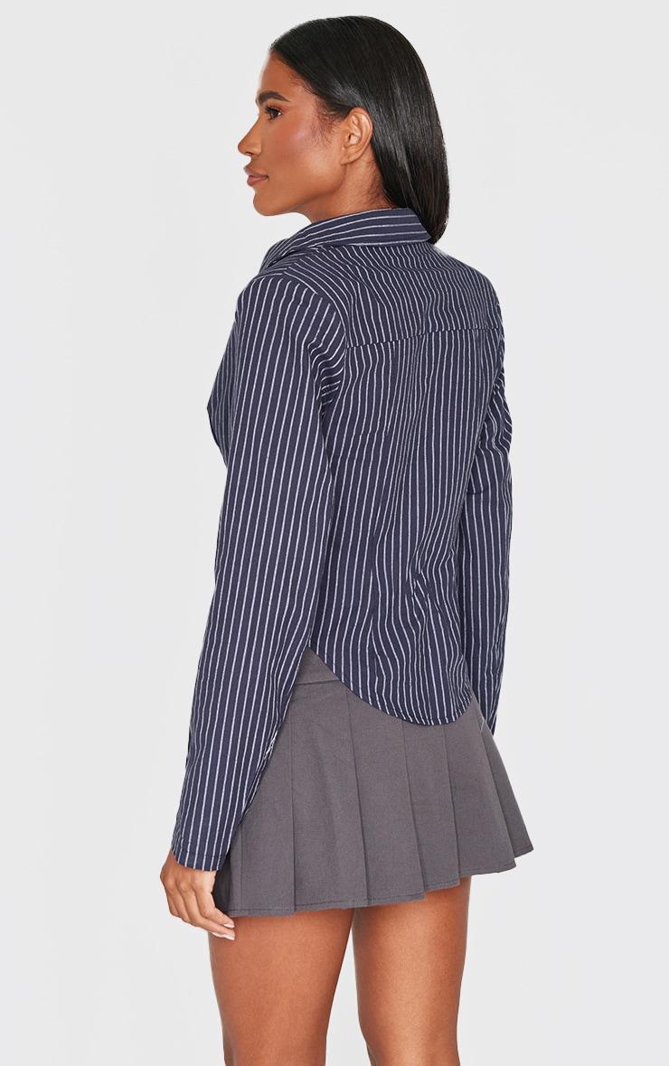 Navy Striped Plunge Hook & Eye Shirt Product Image