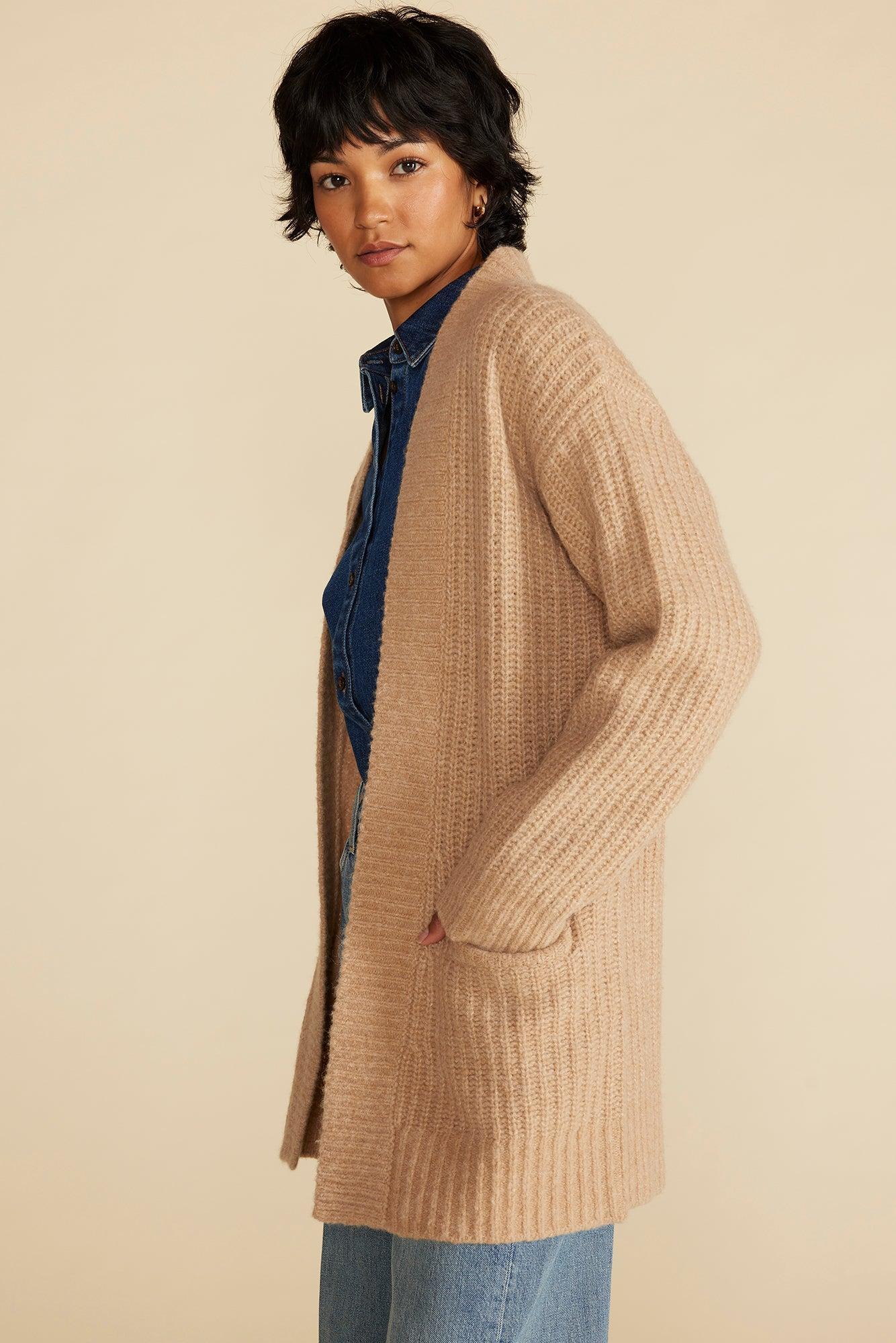 Jeune Relaxed Open Front Cardigan - Oatmeal Beige Product Image