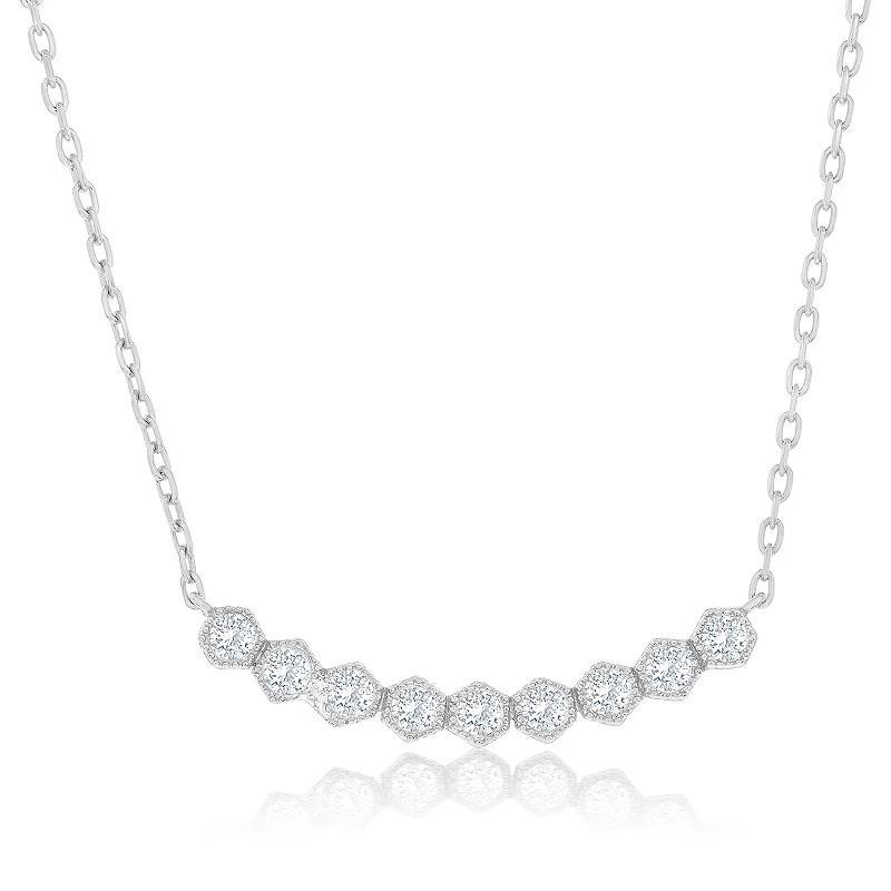 Argento Bella Sterling Silver Cubic Zirconia Hexagon Curved Bar Necklace, Womens Product Image