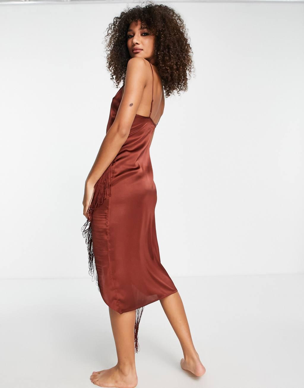 ASOS DESIGN fringe cami beach midaxi dress Product Image