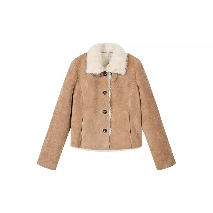 Plain Fluffy Trim Single-Breasted Jacket Product Image