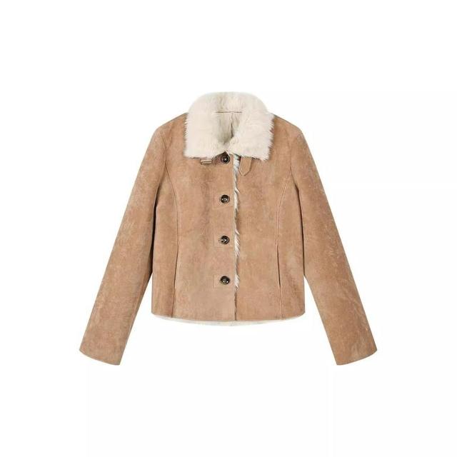 Plain Fluffy Trim Single-Breasted Jacket Product Image